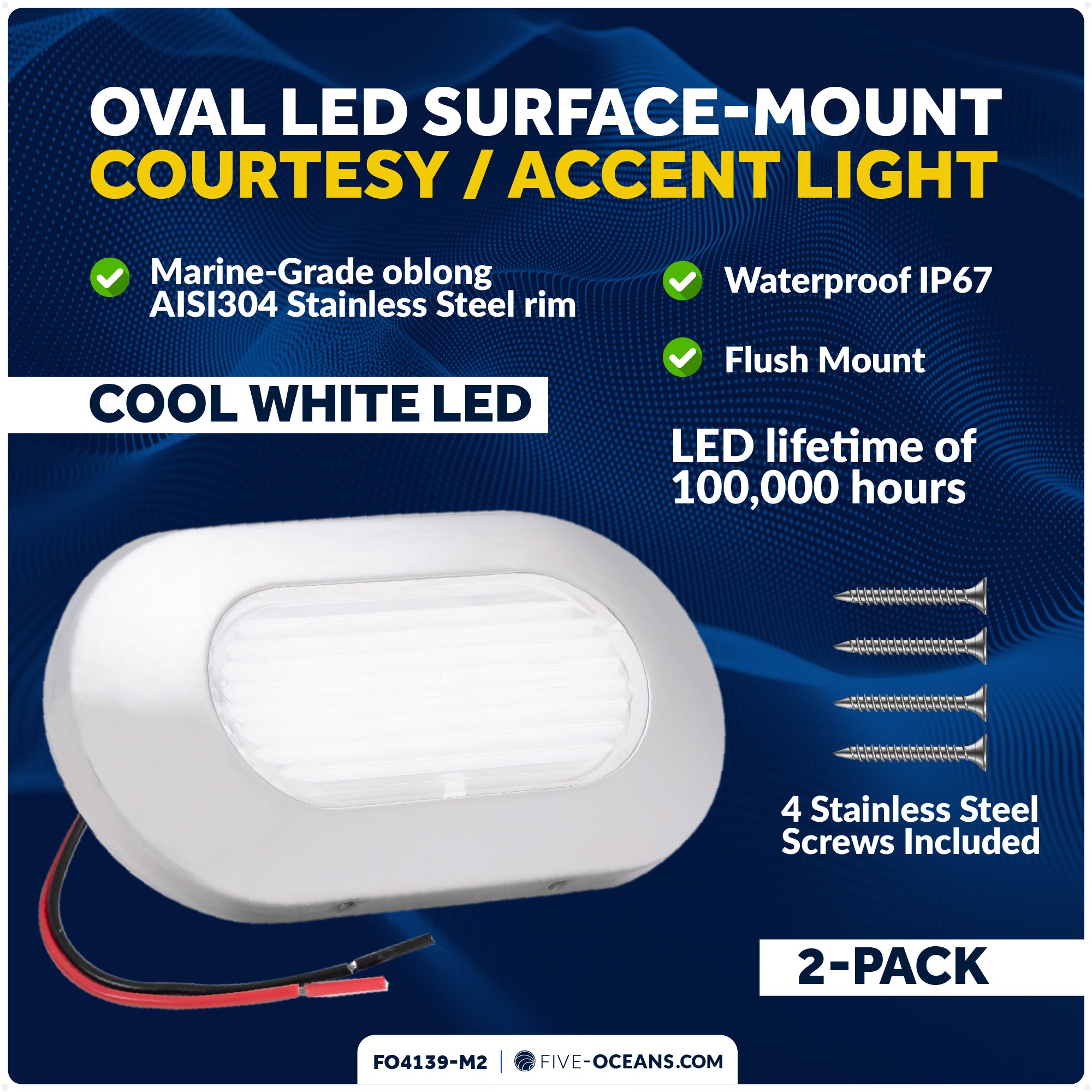 Oval LED Surface-Mount Courtesy / Accent Light, Cool White, 12V, 2-Pack - FO4139-M2
