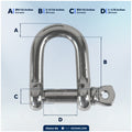 9/16" Screw Pin D Anchor Shackle, AISI316 Stainless Steel, 2-Pack