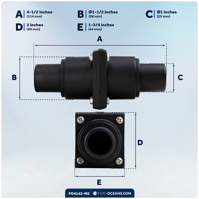 In-Line One-Way Check Valve - 1" - 1-1/2" Stepped Hose Connection, 2-Pack - FO4142-M2 - Five Oceans