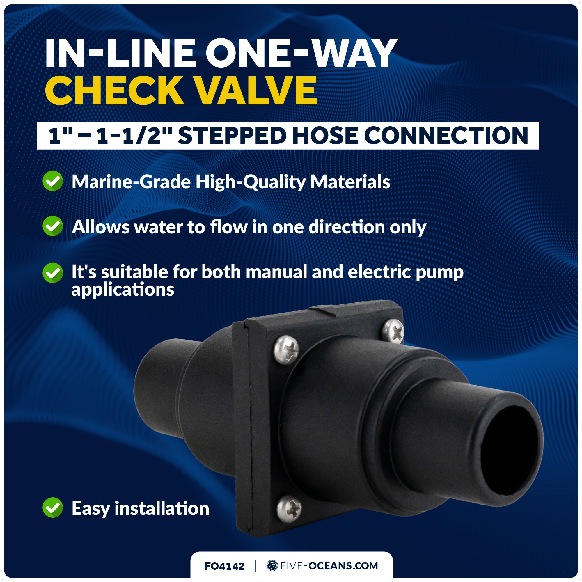 In-Line One-Way Check Valve - 1" - 1-1/2" Stepped Hose Connection - FO4142 - Five Oceans