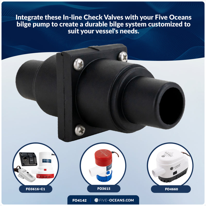 In-Line One-Way Check Valve - 1" - 1-1/2" Stepped Hose Connection - FO4142 - Five Oceans