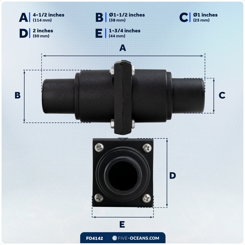 In-Line One-Way Check Valve - 1" - 1-1/2" Stepped Hose Connection - FO4142 - Five Oceans