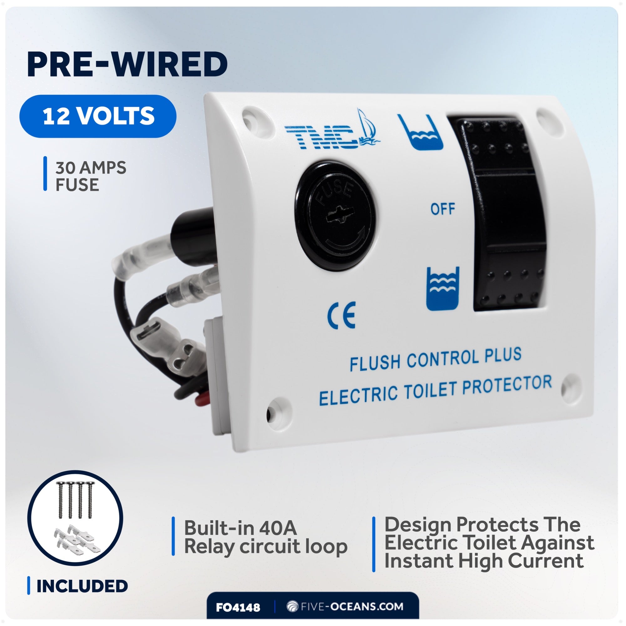 TMC Replacement Flush Control Panel Switch with Protector, 12V - FO4148 - Five Oceans