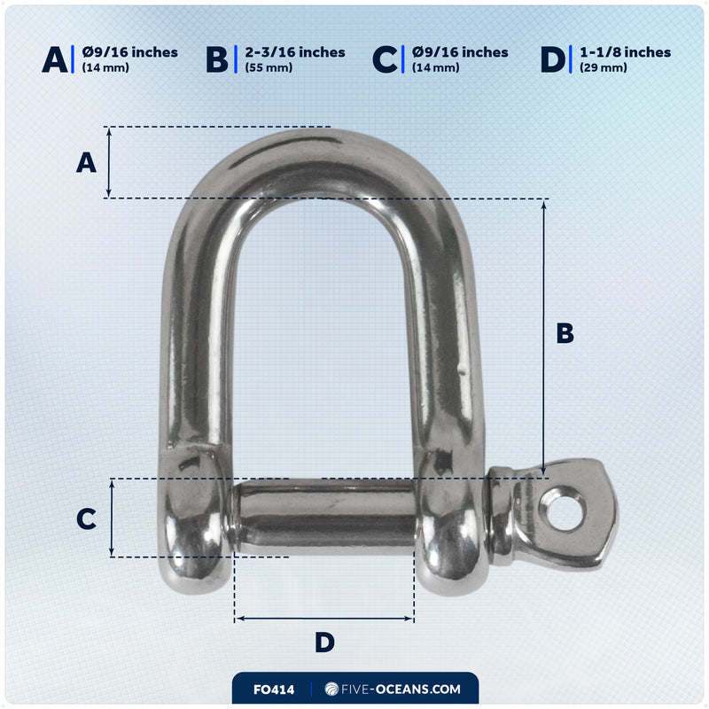 9/16" Screw Pin D Anchor Shackle, AISI316 Stainless Steel