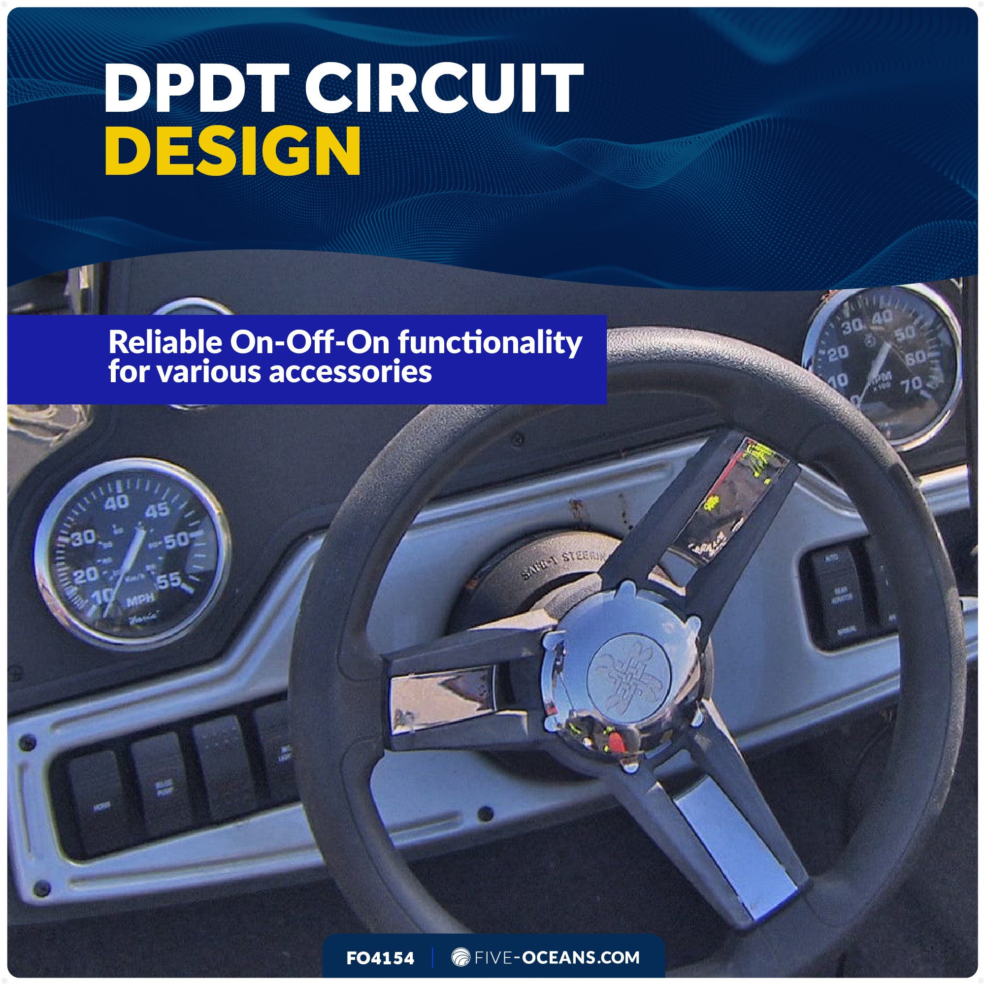 6-Pin On-Off-On Rocker Switch, DPDT, 25A/12V DC - 15A/24V DC - FO4154 - Five Oceans