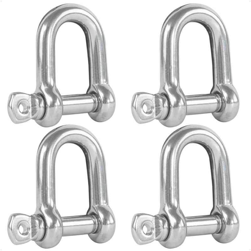 1/4" Captive Screw Pin D Anchor Shackle, AISI316 Stainless Steel, 4-Pack