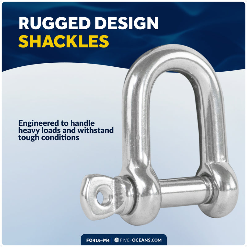 1/4" Captive Screw Pin D Anchor Shackle, AISI316 Stainless Steel, 4-Pack