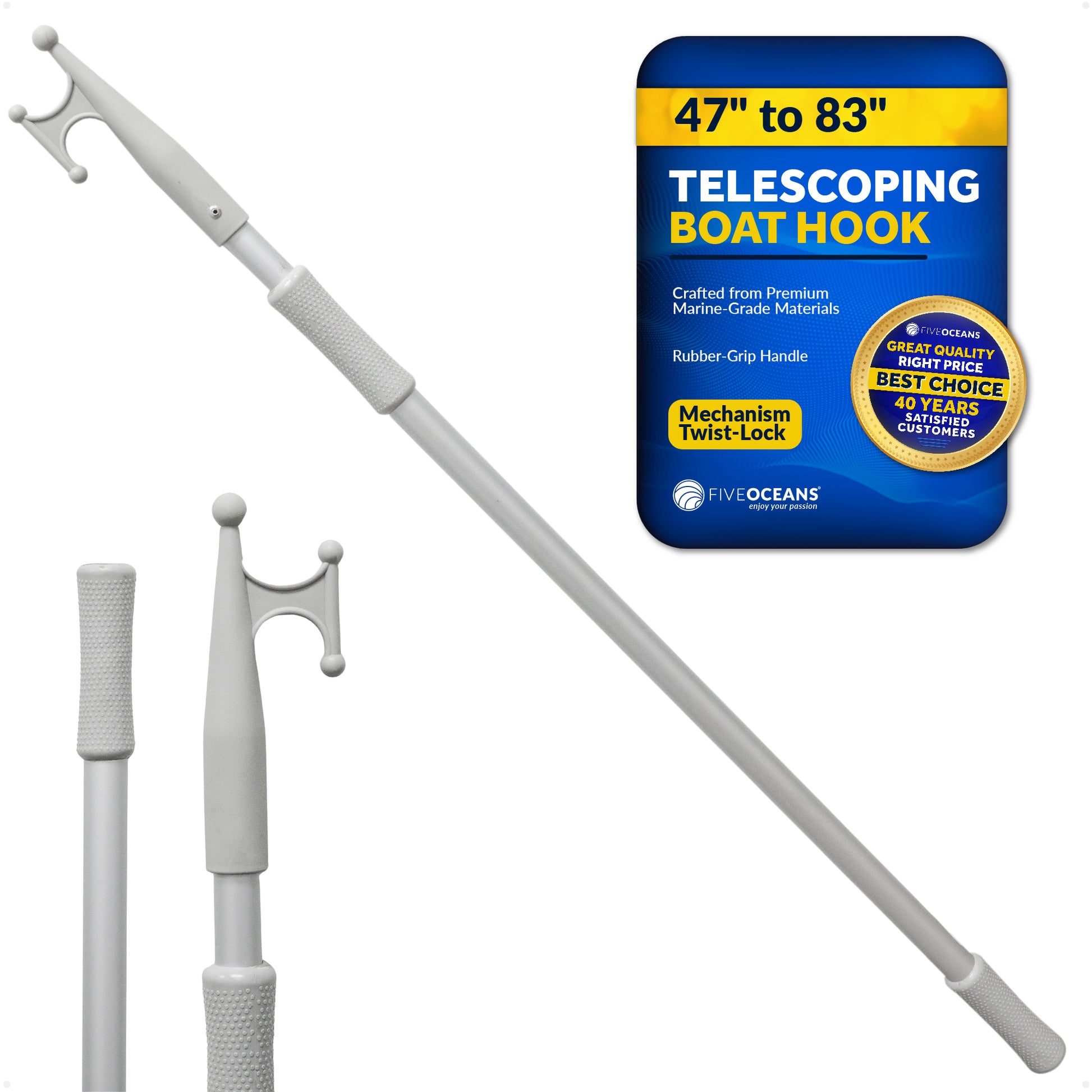 Telescoping Boat Hooks, Aluminum, Grey - FO4164 - Five Oceans
