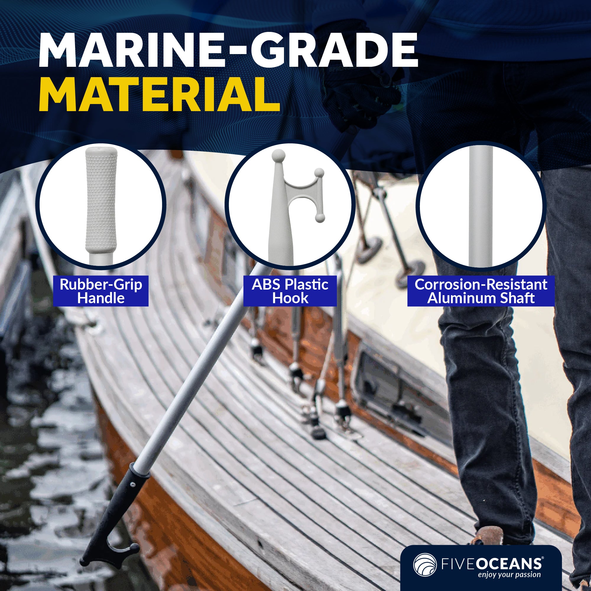 Telescoping Boat Hooks, Aluminum, Grey - FO4164 - Five Oceans