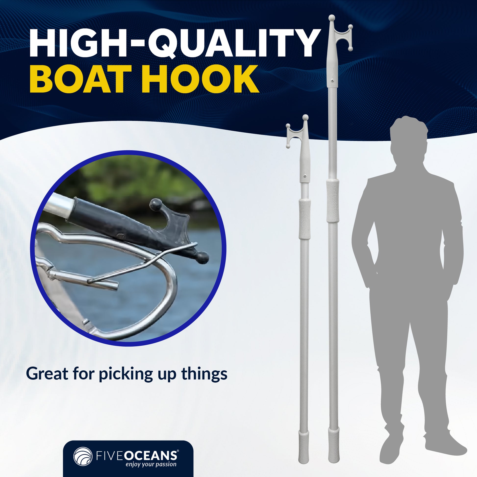 Telescoping Boat Hooks, Aluminum, Grey - FO4164 - Five Oceans
