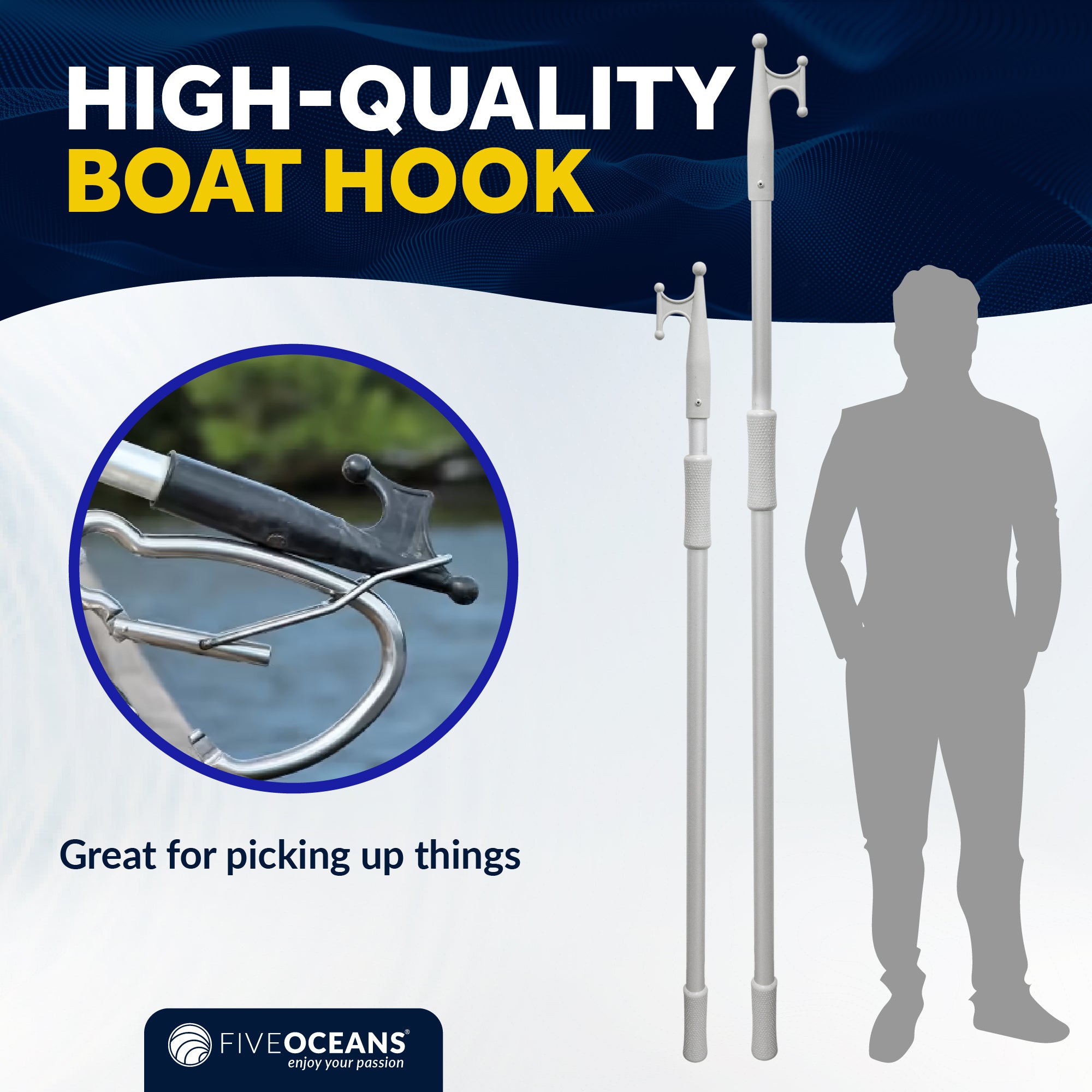 Telescoping Boat Hooks, Aluminum, Grey - FO4164 - Five Oceans