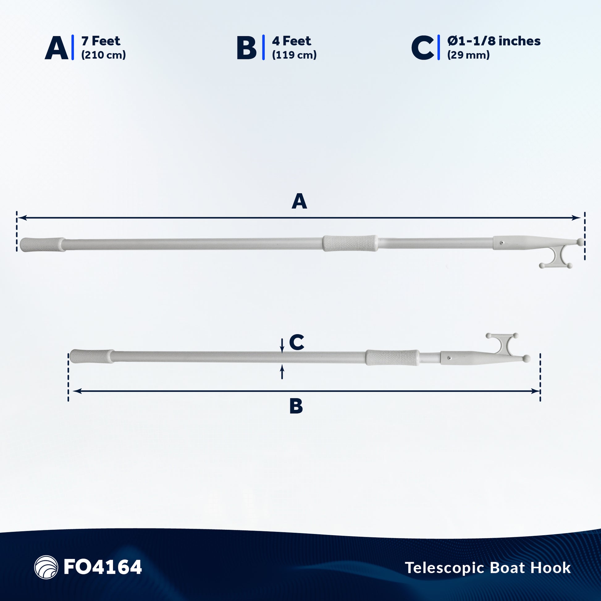 Telescoping Boat Hooks, Aluminum, Grey - FO4164 - Five Oceans