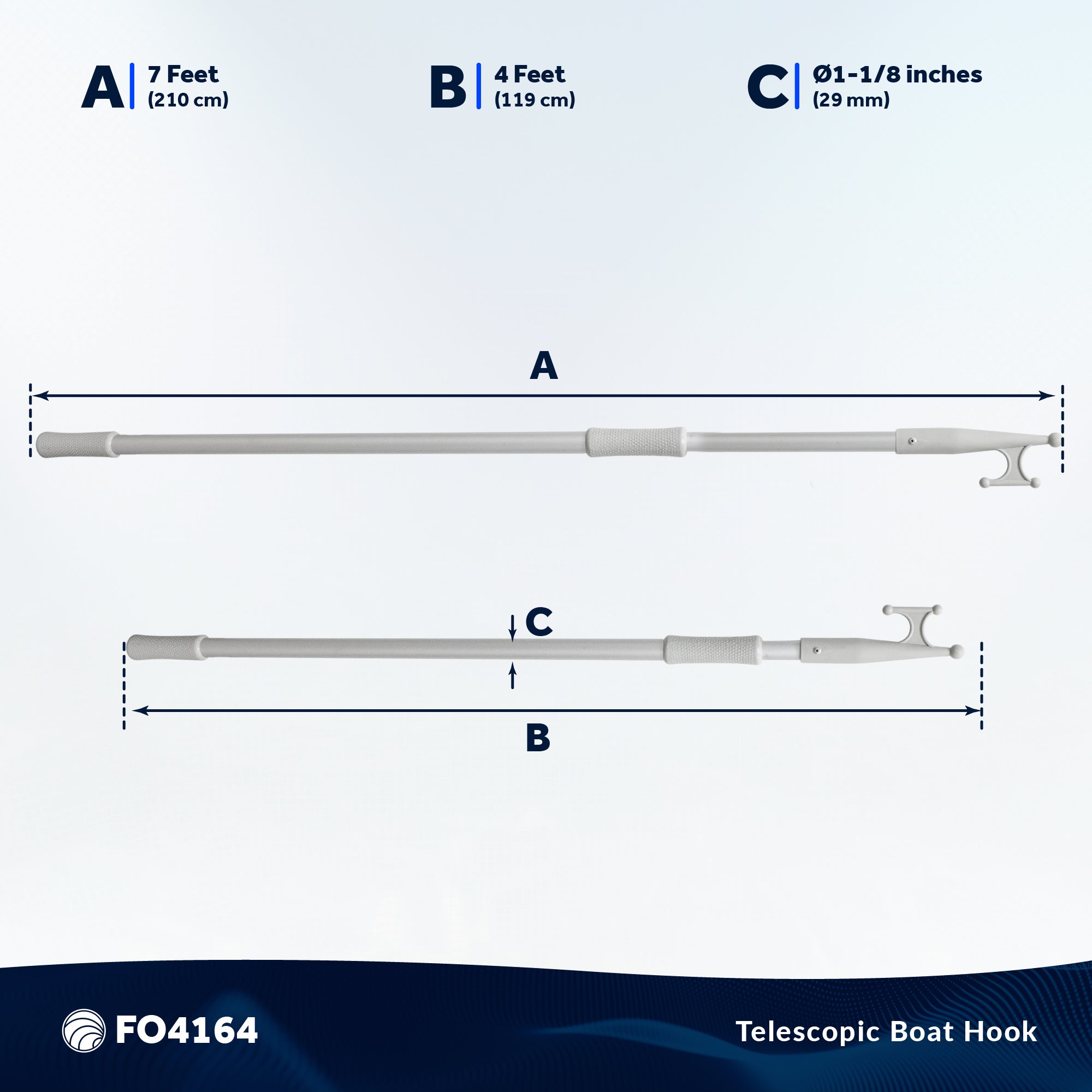 Telescoping Boat Hooks, Aluminum, Grey - FO4164 - Five Oceans