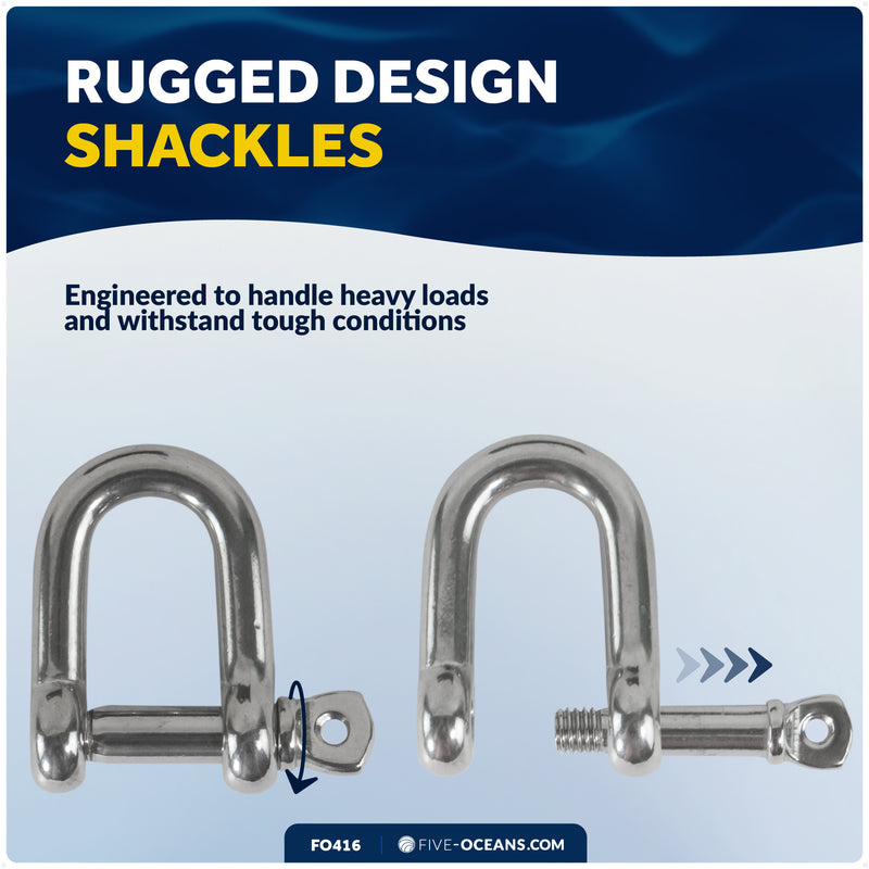 1/4" Captive Screw Pin D Anchor Shackle, AISI316 Stainless Steel