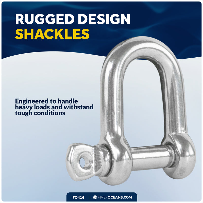 1/4" Captive Screw Pin D Shackle, AISI316 Stainless Steel - FO416 - Five Oceans