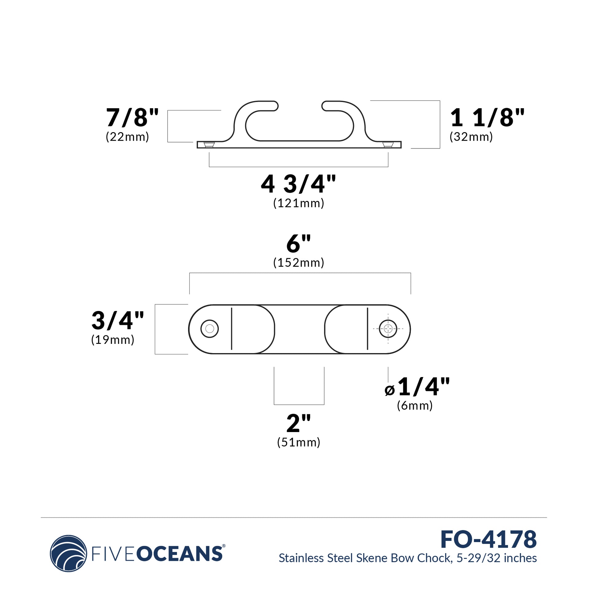 Skene Bow Chock, Stainless Steel, 5-7/8" - FO4178 - Five Oceans