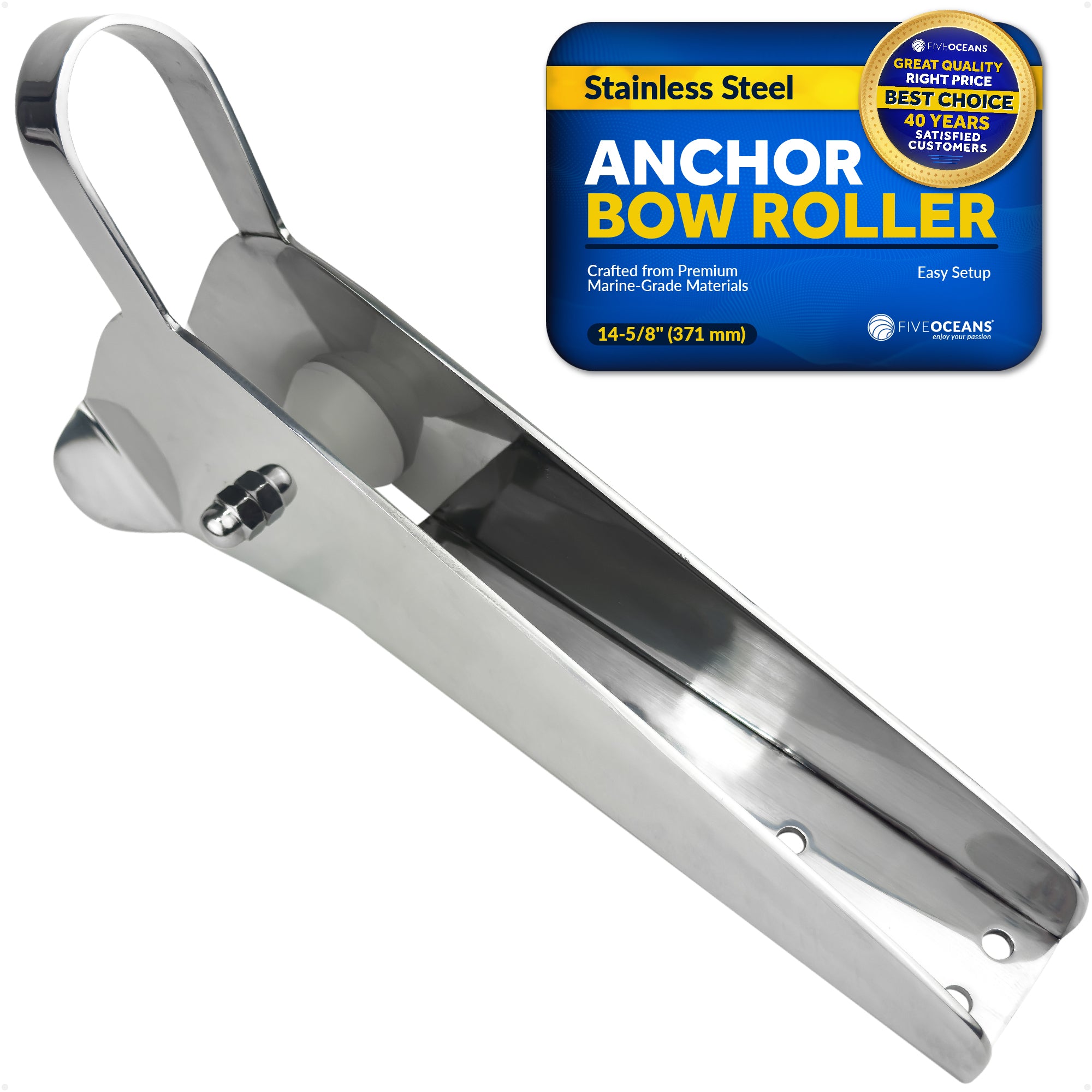 Fixed Anchor Bow Roller, Length 14-5/8", Stainless Steel - FO4183 - Five Oceans