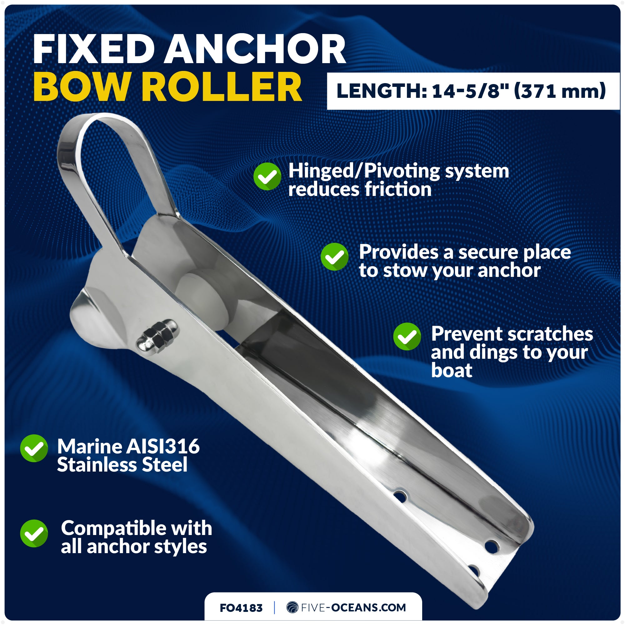 14-5/8" Universal Anchor Bow Roller, AISI316 Stainless Steel - FO4183 - Five Oceans