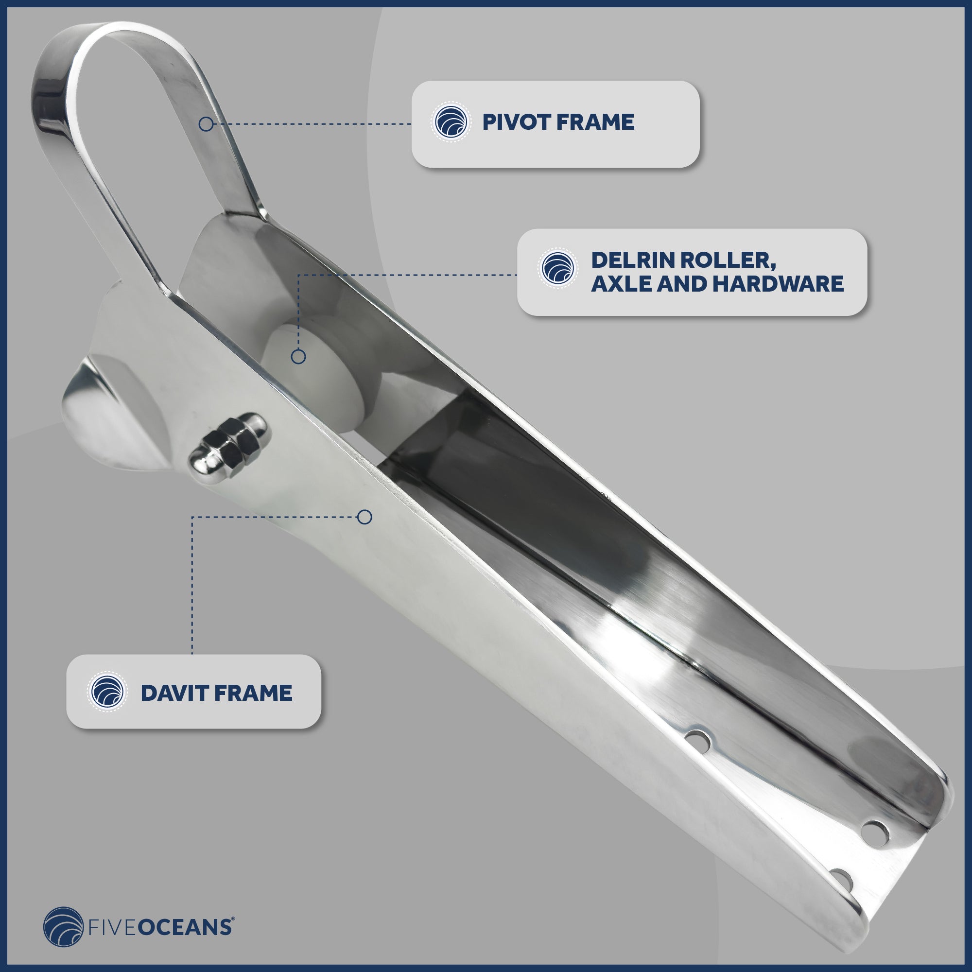 Fixed Anchor Bow Roller, Length 14-5/8", Stainless Steel - FO4183 - Five Oceans