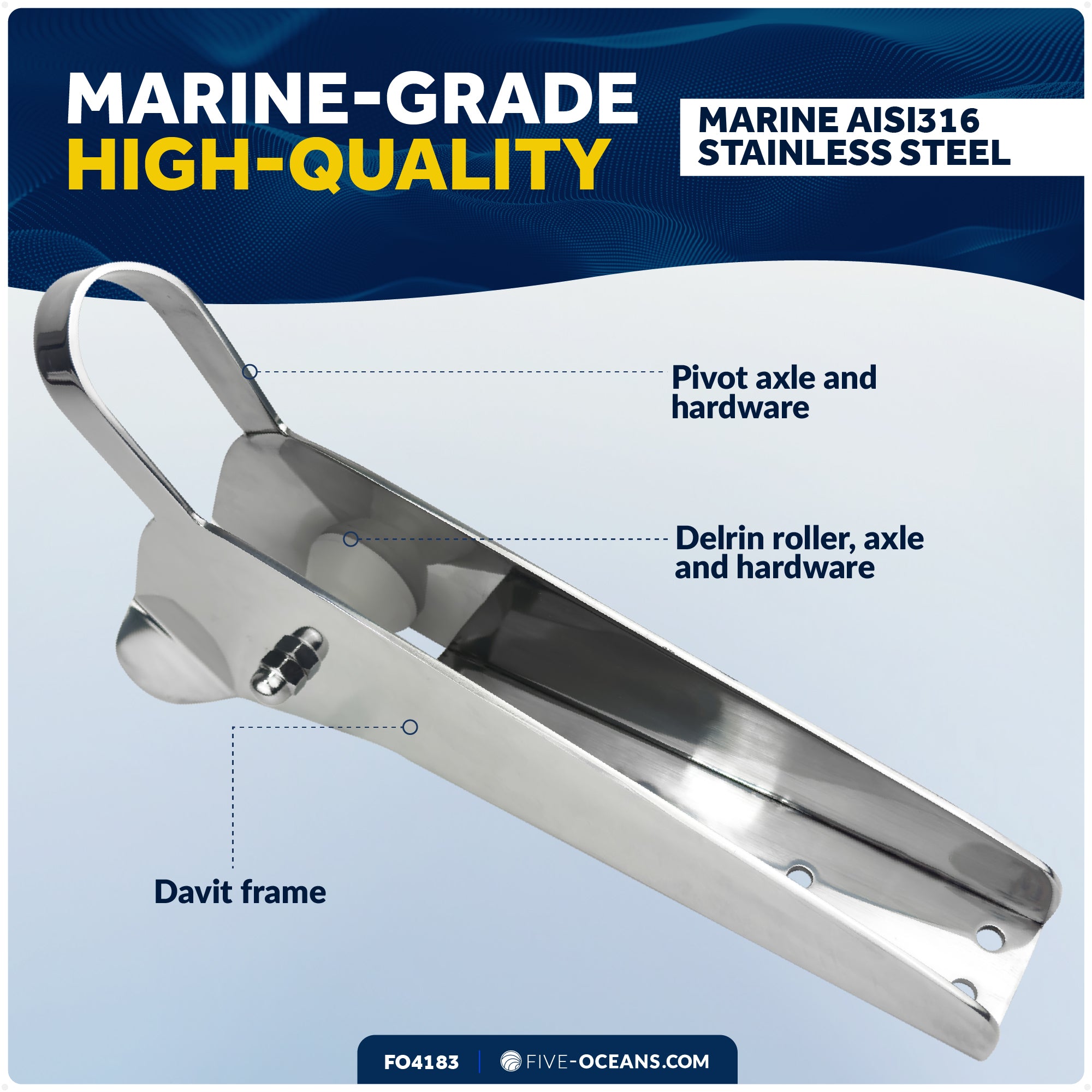 14-5/8" Universal Anchor Bow Roller, AISI316 Stainless Steel - FO4183 - Five Oceans