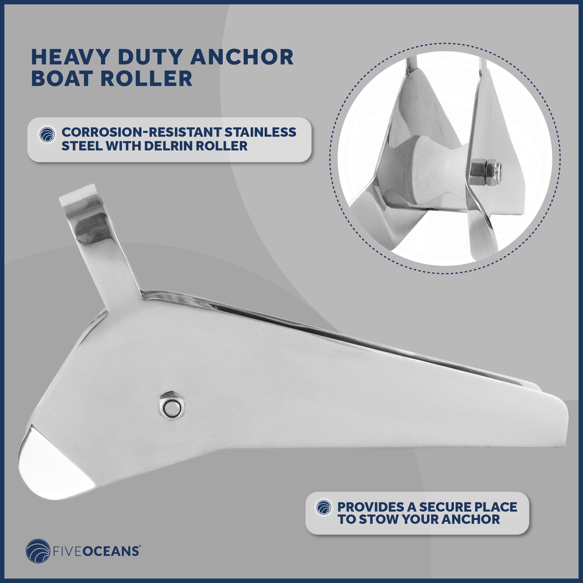 Fixed Anchor Bow Roller, Length 14-5/8", Stainless Steel - FO4183 - Five Oceans