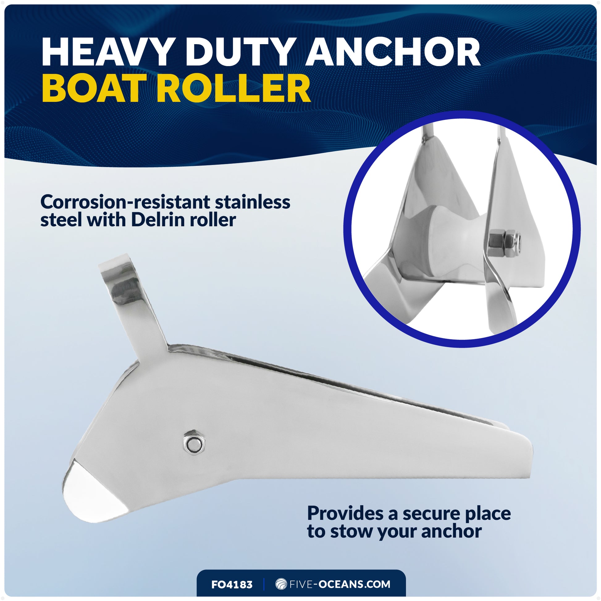 14-5/8" Universal Anchor Bow Roller, AISI316 Stainless Steel - FO4183 - Five Oceans