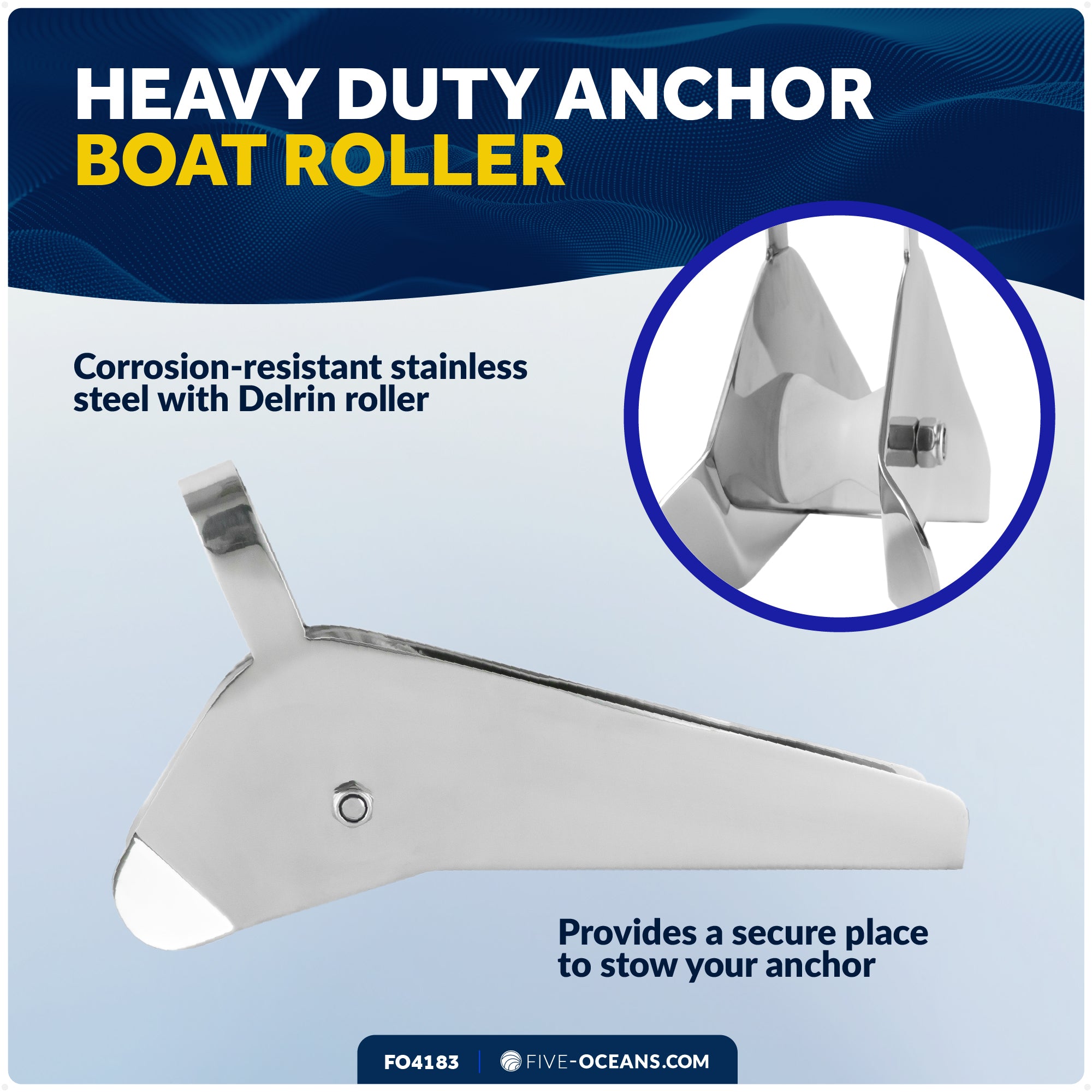 14-5/8" Universal Anchor Bow Roller, AISI316 Stainless Steel - FO4183 - Five Oceans