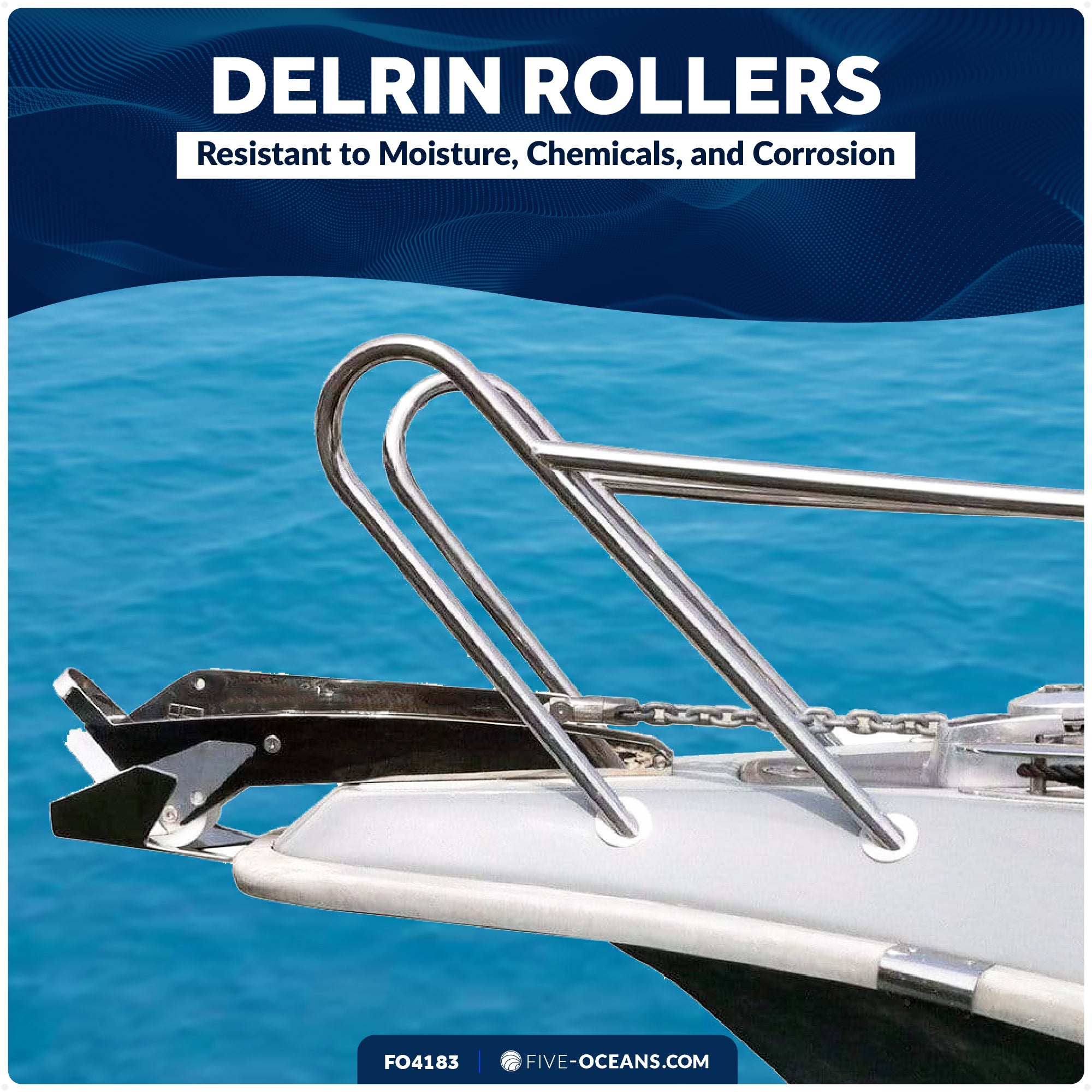 14-5/8" Universal Anchor Bow Roller, AISI316 Stainless Steel - FO4183 - Five Oceans