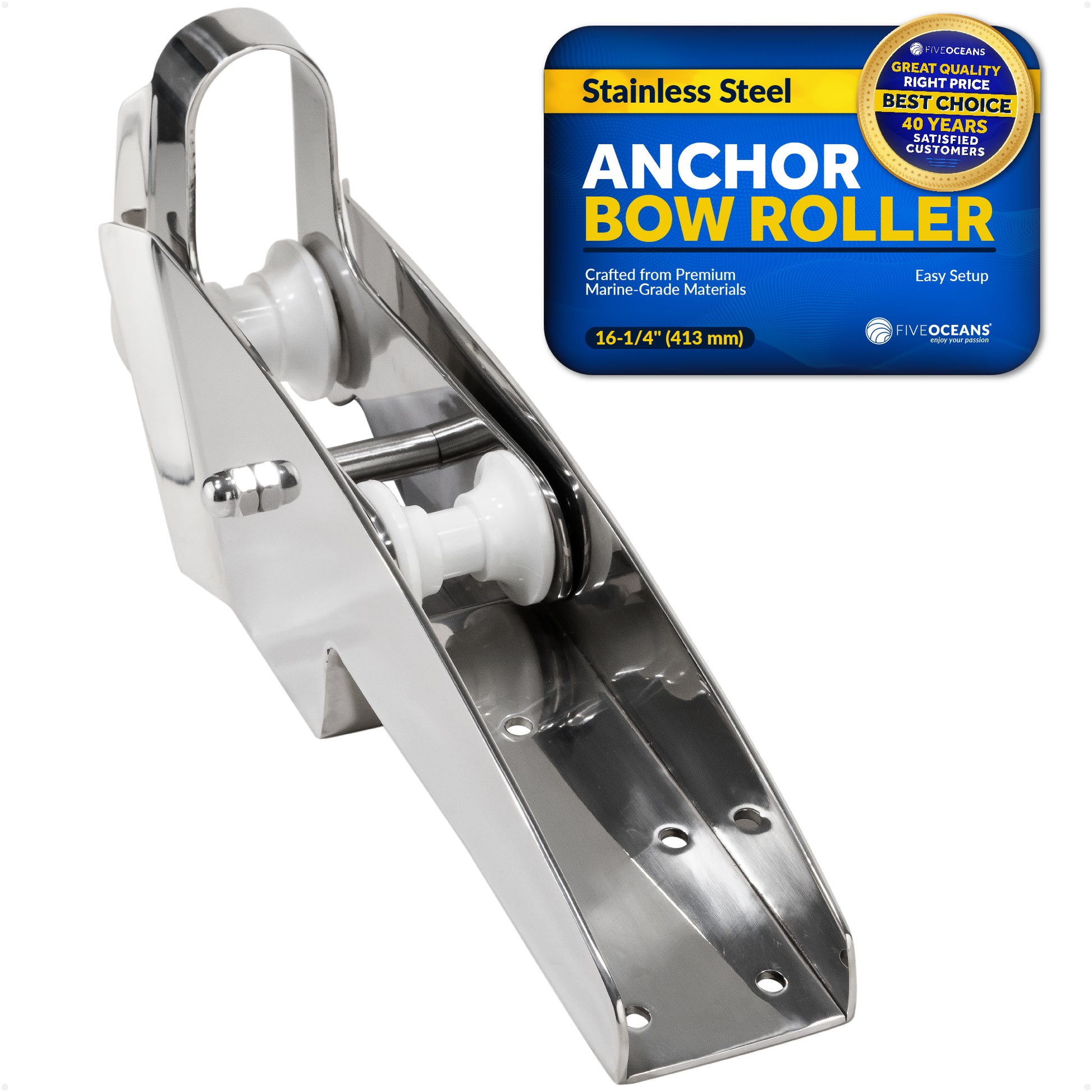 Pivoting Self-launching Anchor Bow Roller, Length 16-1/4", Stainless Steel - FO4184 - Five Oceans