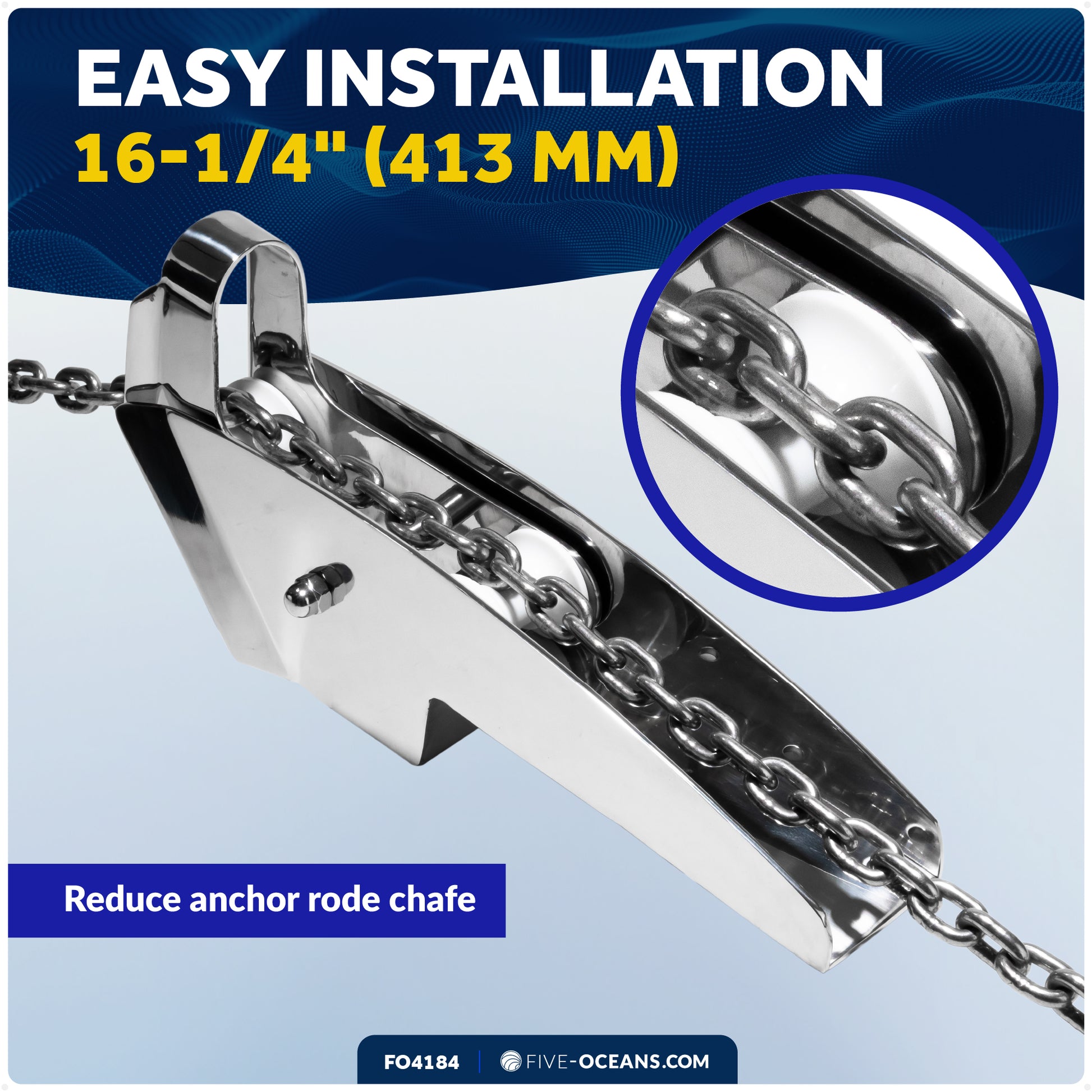 16-1/4" Hinged Self-Launching Anchor Bow Roller, AISI316 Stainless Steel - FO4184 - Five Oceans