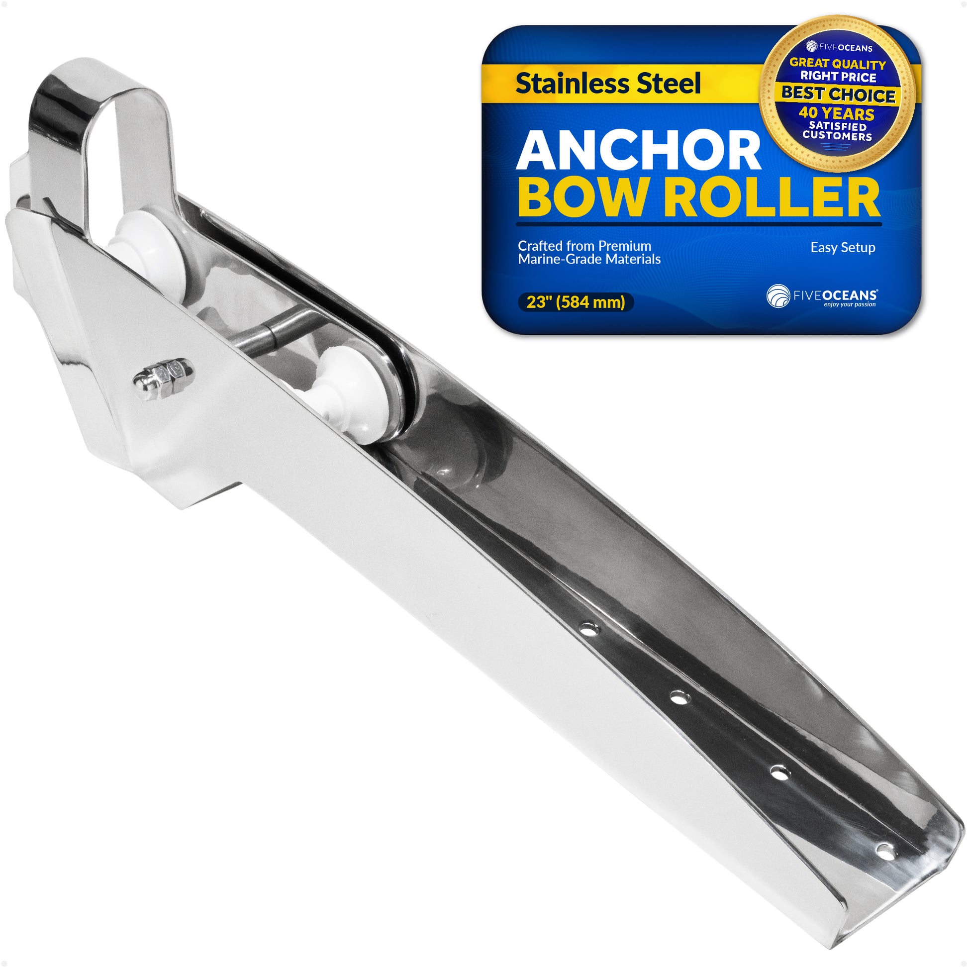 Pivoting Self-launching Anchor Bow Roller, Length 23", Stainless Steel - FO4185 - Five Oceans