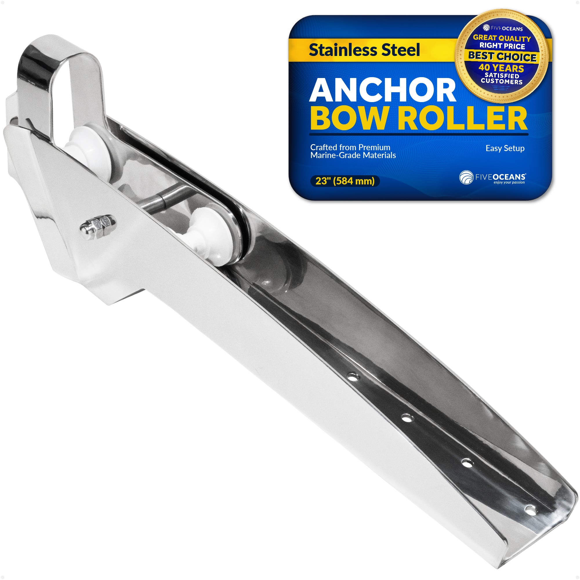 Pivoting Self-launching Anchor Bow Roller, Length 23", Stainless Steel - FO4185 - Five Oceans