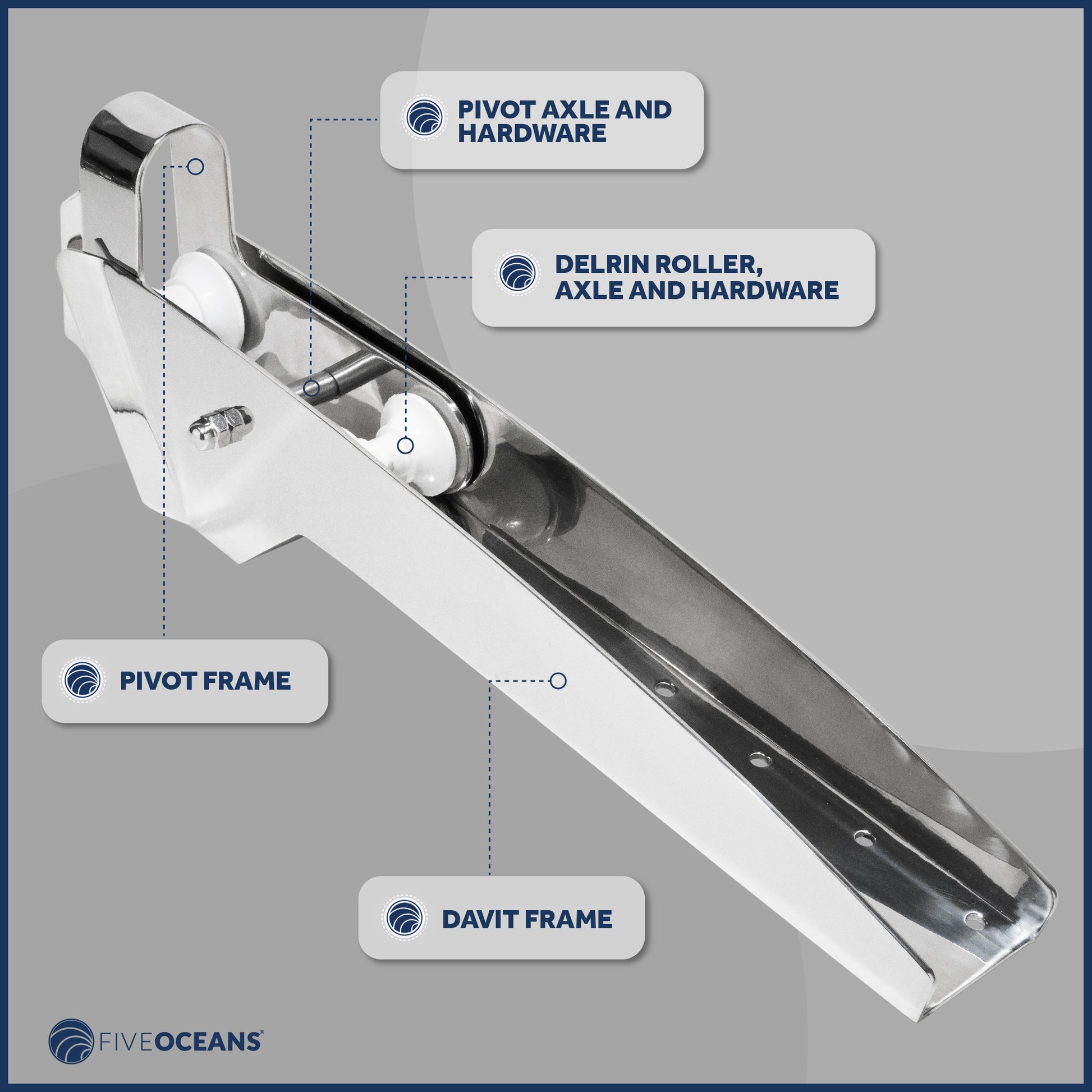 Pivoting Self-launching Anchor Bow Roller, Length 23", Stainless Steel - FO4185 - Five Oceans