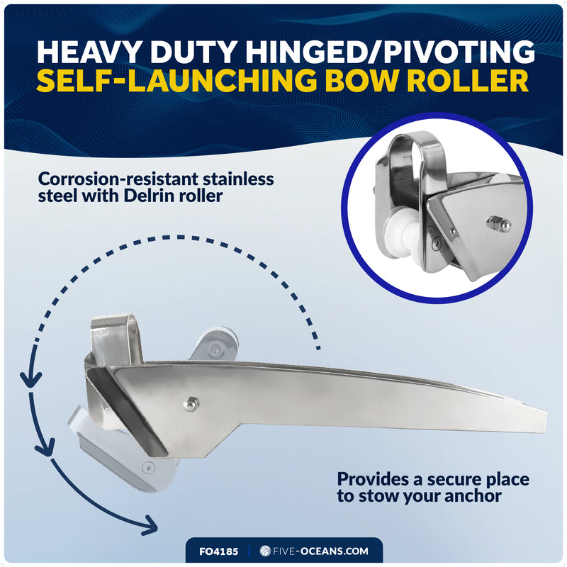 23" Self-Launching Anchor Bow Roller, AISI316 Stainless Steel - FO4185 - Five Oceans