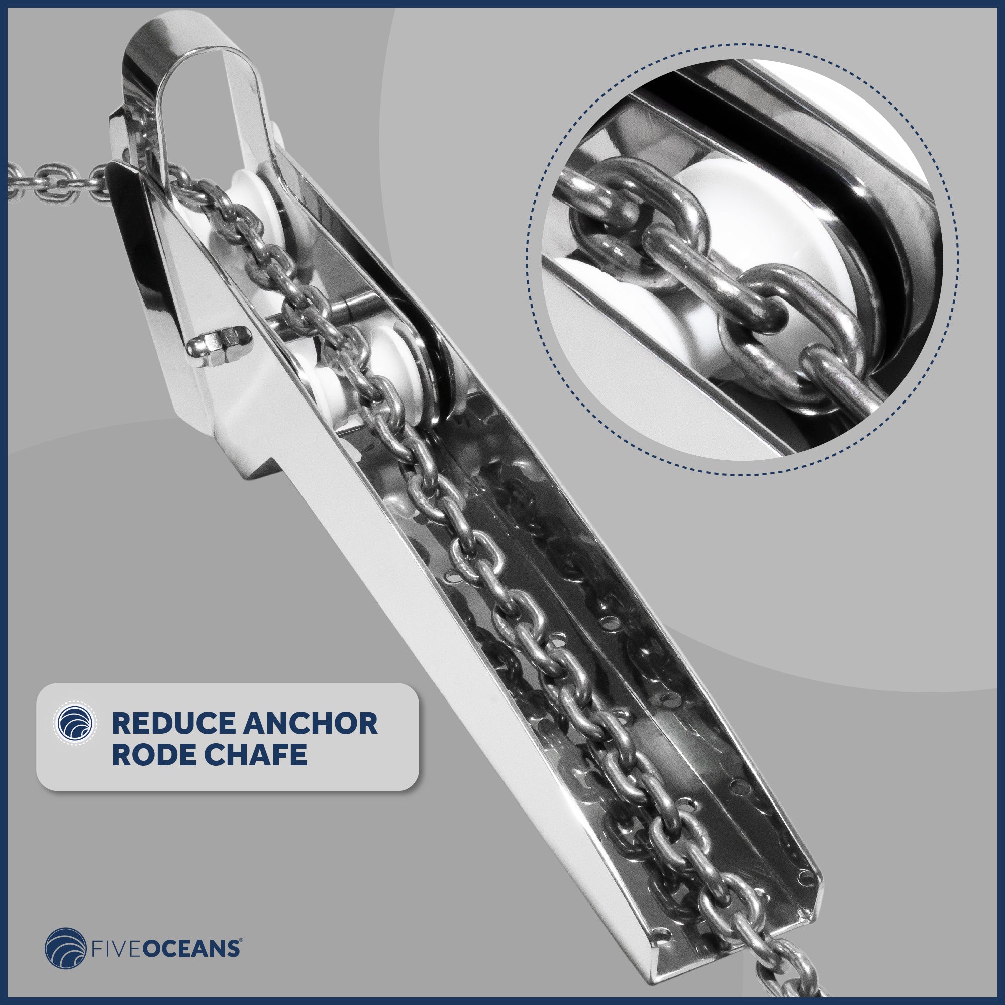 Pivoting Self-launching Anchor Bow Roller, Length 23", Stainless Steel - FO4185 - Five Oceans