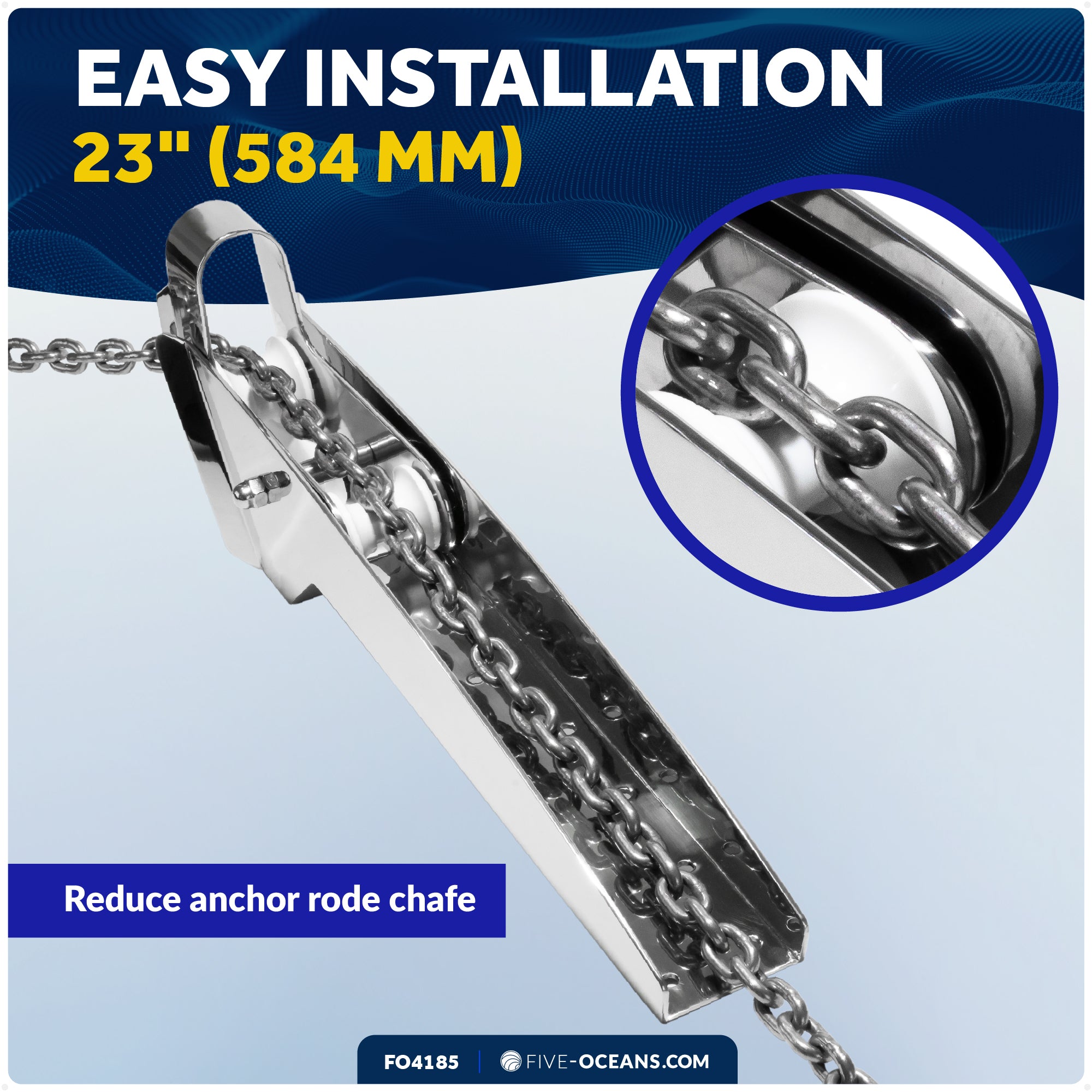 Pivoting Self-launching Anchor Bow Roller, Length 23", Stainless Steel - FO4185