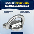 1/4" Folding Pad Eye, AISI316 Stainless Steel, 2-Pack