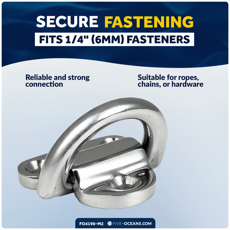 1/4" Folding Pad Eye, AISI316 Stainless Steel, 2-Pack