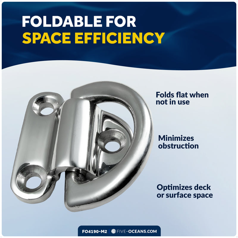1/4" Folding Pad Eye, AISI316 Stainless Steel, 2-Pack