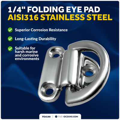 1/4" Folding Pad Eye, AISI316 Stainless Steel