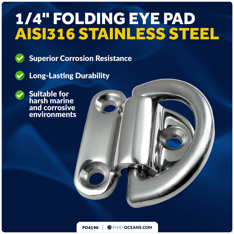 1/4" Folding Pad Eye, AISI316 Stainless Steel