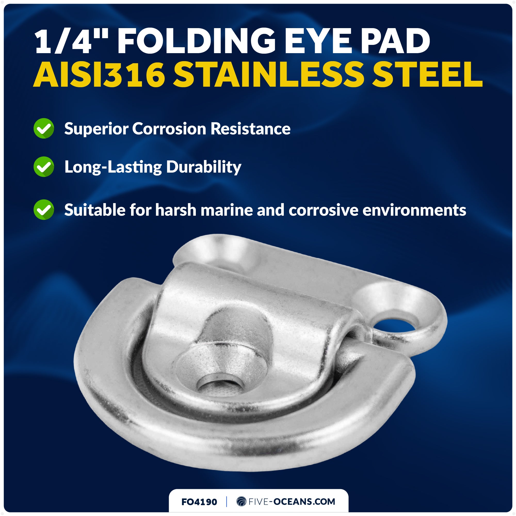 1/4" Folding Eye Pad, AISI316 Stainless Steel - FO4190 - Five Oceans