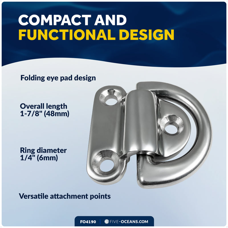 1/4" Folding Pad Eye, AISI316 Stainless Steel