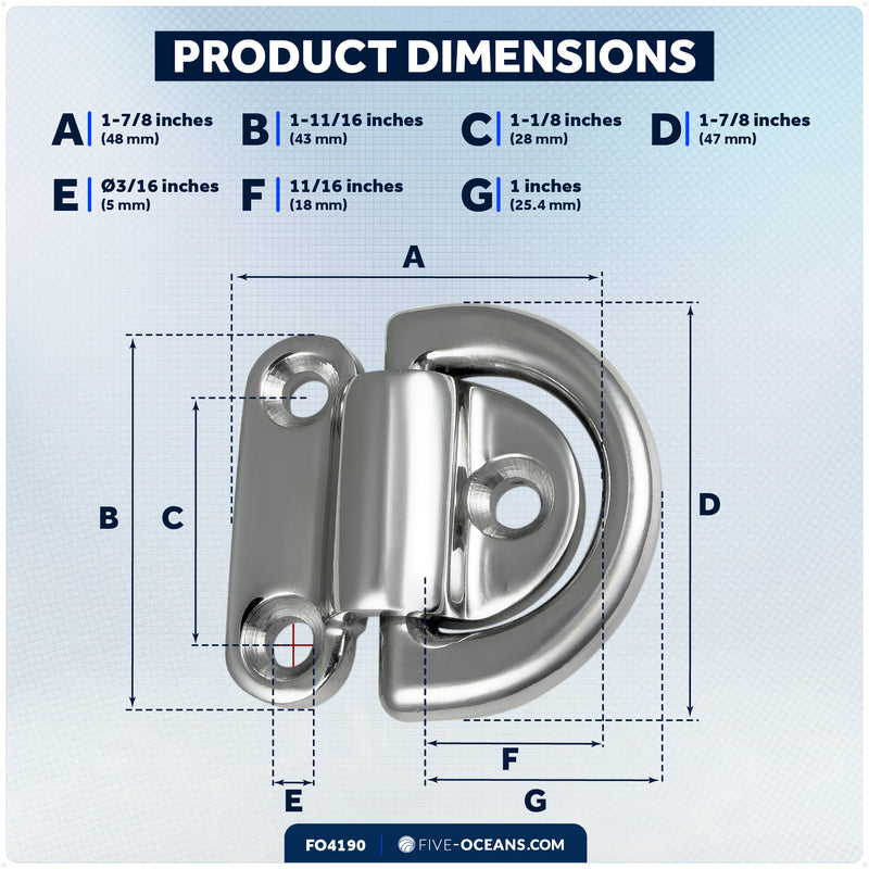 1/4" Folding Pad Eye, AISI316 Stainless Steel