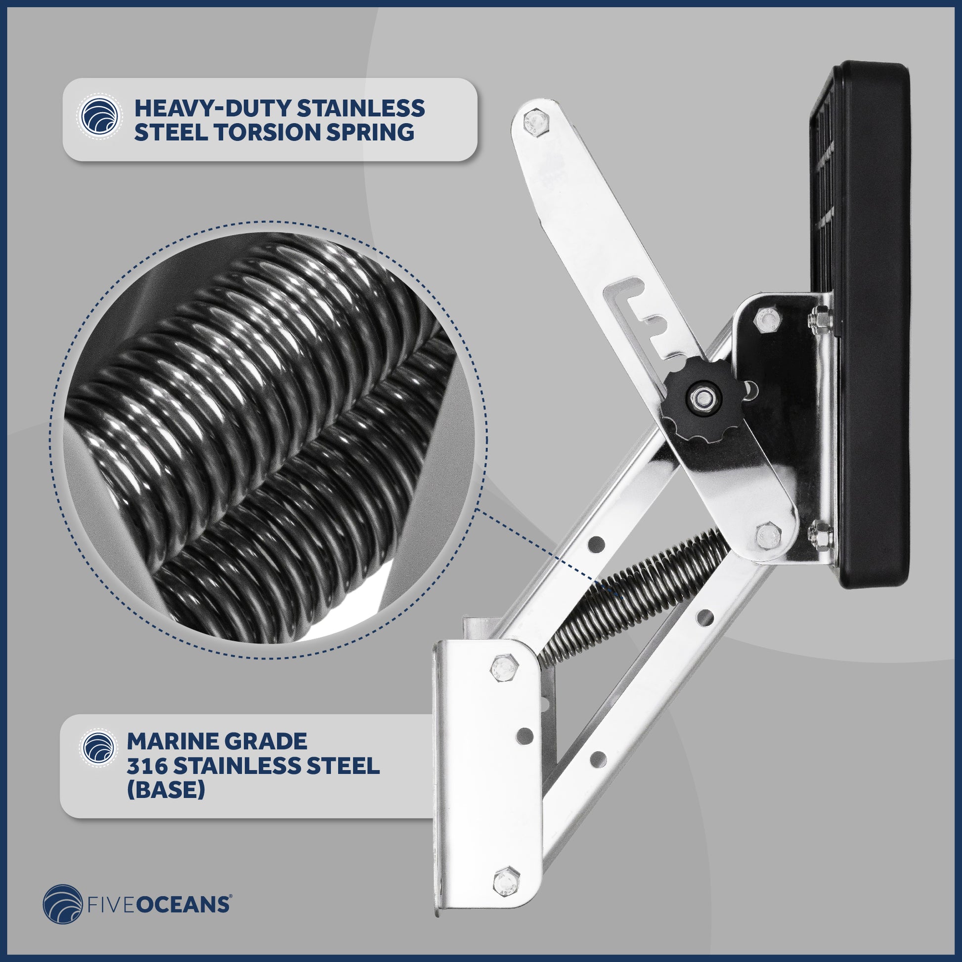Adjustable Outboard Motor Bracket, Max. 25 Hp, Max. 130 Lb, 11-Inch of Travel, 316 Stainless Steel, Black Board - FO4205 - Five Oceans