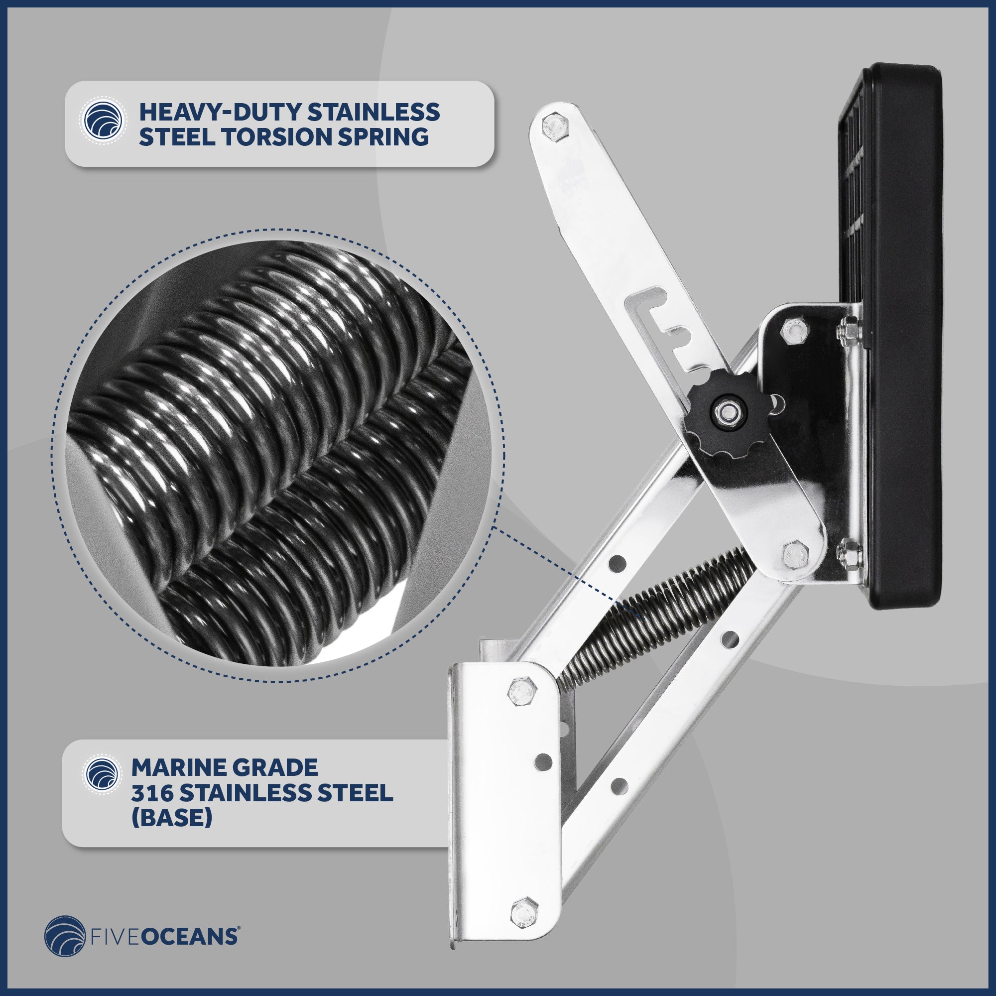 Adjustable Outboard Motor Bracket, Max. 25 Hp, Max. 130 Lb, 11-Inch of Travel, 316 Stainless Steel, Black Board - FO4205 - Five Oceans