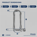 Pin Long D Shackles, 3/16" Stainless Steel - FO420 - Five Oceans