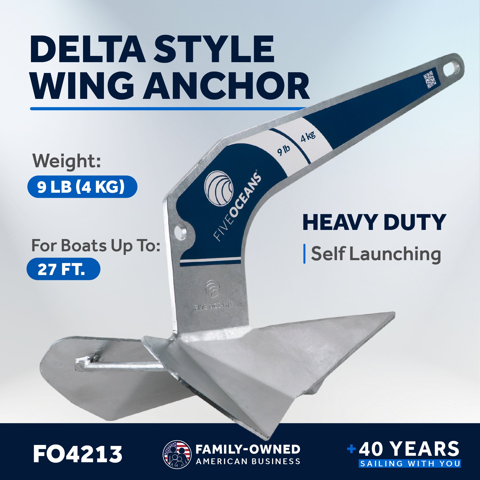 Delta Style Wing Anchor, 9 Lb / 4 Kg, Hot Dipped Galvanized Steel - FO4213