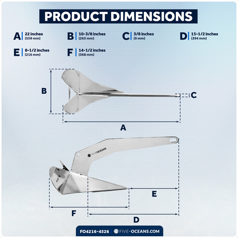 11 Lb / 5 Kg. Delta Anchor Kit for Windlass Systems, AISI316 Stainless Steel