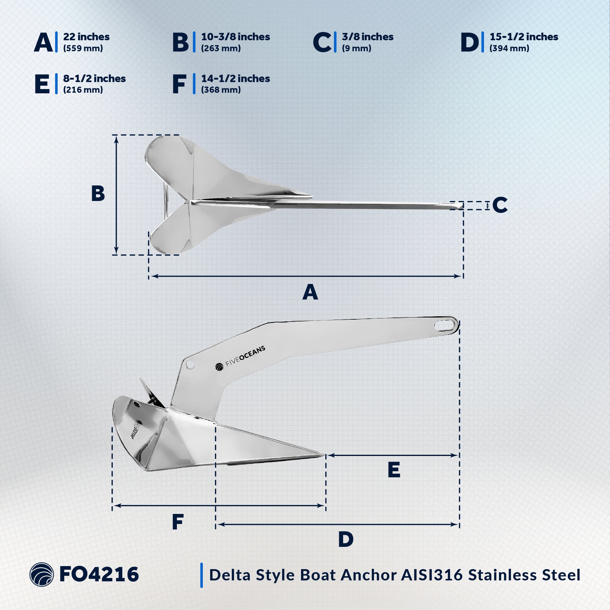 Delta Style Wing Anchor, 11 Lb, Stainless Steel - FO4216